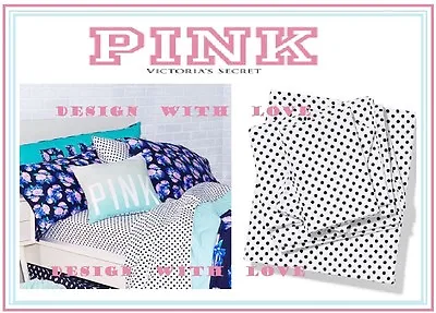 3pc (TWIN XL) VICTORIA'S SECRET PINK Bed SHEET SET WHITE & DARK NAVY BLUE DOTS   • $38.88