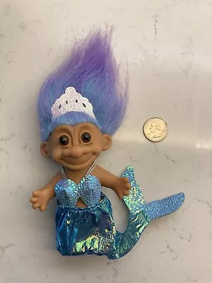 1980s Russ Mermaid Troll Doll Blended Hair Vintage Rare Iridescent Sparkle Blue • $31.50