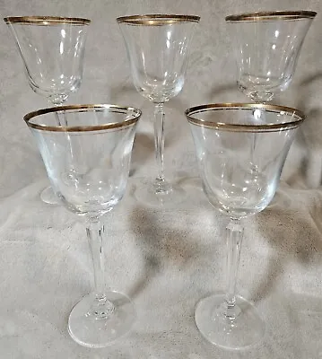 Mikasa Crystal Wheaton Wine Glasses With Gold Rims Set Of 5 • $32