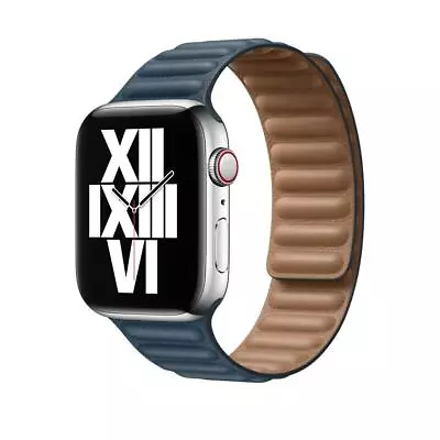 $101.75 • Buy Genuine Apple Watch Leather Link Strap Band 42mm/44mm/45mm - M/L - Baltic Blue