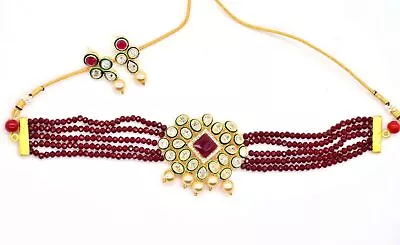 Indian Gold Plated Choker Necklace Wedding Jewelry Set For Women • $16.67