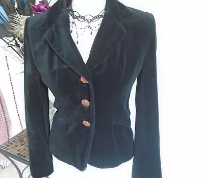 IMMACULATE Gothic Black Velvet Jacket Blazer Tux Glam 80s New Romantic UK8 • £19.99