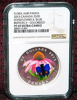 $199.99 • Buy 2013 Canada $20 Cone-flower & Glass Butterfly Silver Coin  Ngc Pf 69 Ultra Cameo