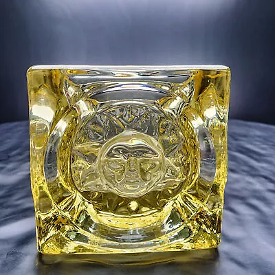 Viking Glass Cube Votive Holder Yellow Sun Face Vintage Retro Decor 🌞 (A18) • $44.90