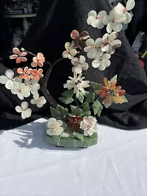 Vintage Jade Stone Carved Bonsai Tree Mother Of Pearl • $207.77