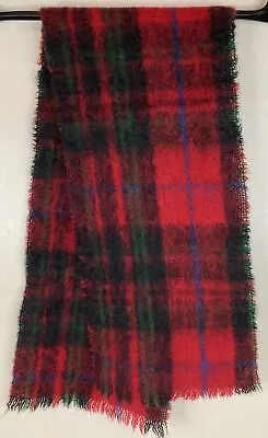 Donegal Designs Red Tartan Plaid Mohair Wool Blend Scarf Made In Ireland • $29.74