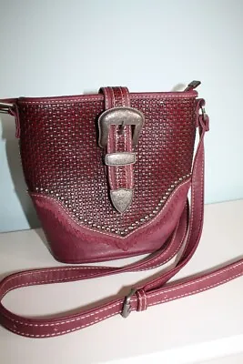 Trinity Ranch Montana West Red Basketweave Leather Silver Studded Buckle Handbag • $24