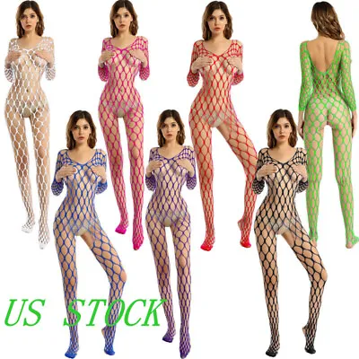 US Women Sexy Mesh Lingerie Fishnet Bodysuit Babydoll Body Stockings Nightwear • $7.99