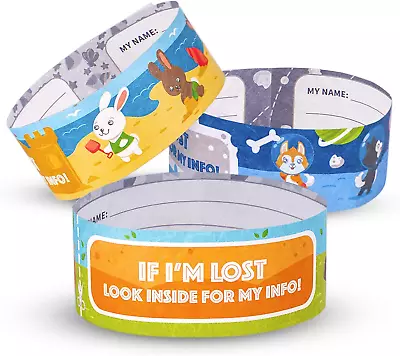 15 Pack Travel ID Safety Wristbands Kids | Emergency Bracelets To Help Lost Chil • £11.83