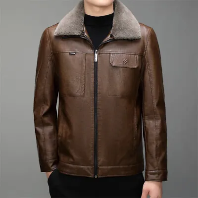 Jacket Men's Jacket Genuine Leather Lapel Short Detachable Fur Collar Down Liner • $121.14