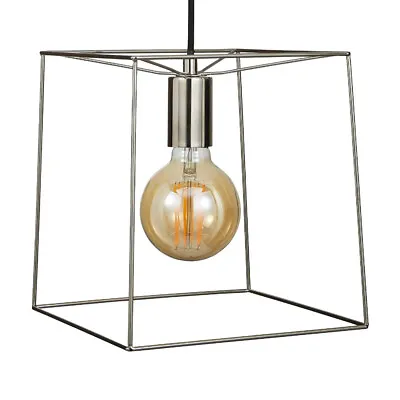 Litecraft Ceiling Pendant 1 Light With Wire Frame Cube Shade - Nickel Clearance  • £34.99