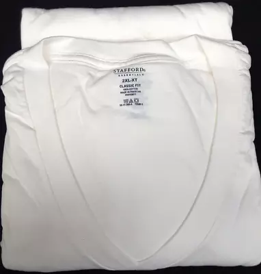 STAFFORD Essentials CLASSIC Fit WHITE V-Neck T-shirts 3-pack *open Package ~READ • $27.99