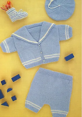 KNITTING PATTERN Baby Boys Sailor Suit Outfit Shorts Top Beret Hat DK 18 - 24  • £2.15