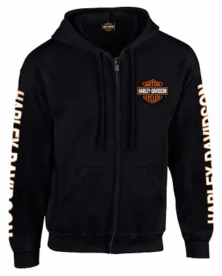 Harley-Davidson Men's Hooded Sweatshirt Bar & Shield Zip Black Hoodie 30299142 • $59.95