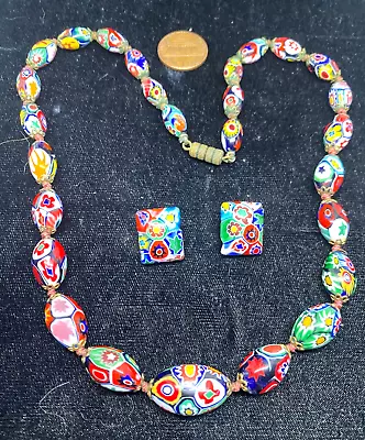 Vintage Millefiori Murano Necklace & Earrings • $99