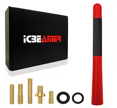 JDM 5  Stubby Carbon Fiber Aluminum Auto Car Short Universal Red Antenna F938 • $5.39