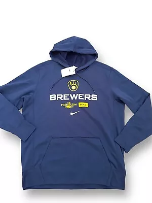 NWT Nike Milwaukee Brewers Men's Postseason 2022 Fleece Hoodie Size XL Navy • $49.99