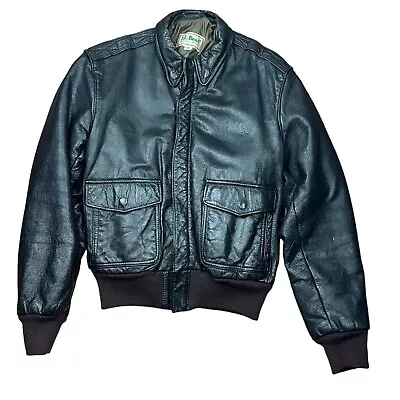 VTG LL Bean 100% Goatskin Dark Brown Leather A-2 Bomber Jacket Men’s Sz 38 • $174.99