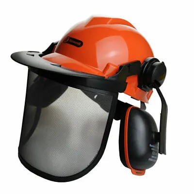 Chainsaw Brushcutter Safety Helmet Metal Mesh Full Visor Forestry • £29.89