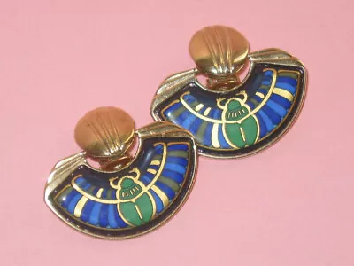 Michaela Frey Team ~ Art Deco Egyptian Revival Scarab Clip Earrings • $125.11