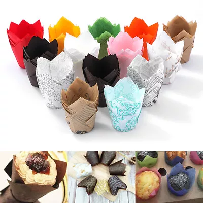 50/100Pcs Tulip Wraps Cupcake Muffin Baking Cases Coffee Wrapper Muffin Cake Cup • £6.43