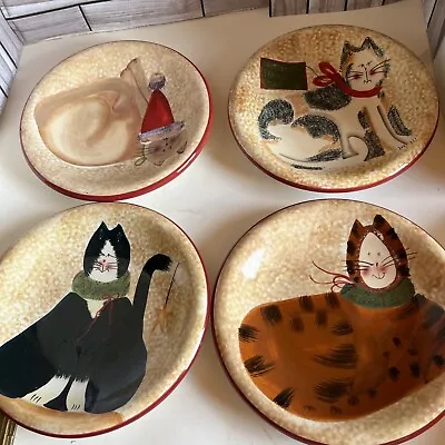 Sakura Christmas Cats Salad Dessert Plates Set Of 4 In Storage Tin Fiddlestix • $10.43