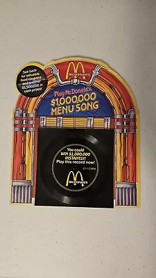 Vintage 1989 McDonalds $1000000 Menu Song 33-1/3 RPM Record Promo Game Coupons • $12.50