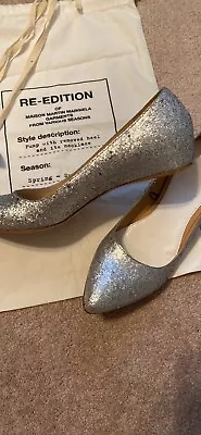 NEW Maison Martin Margiela H&M Silver Glitter Hidden Heels Flats 39/ US 8 Women • $109