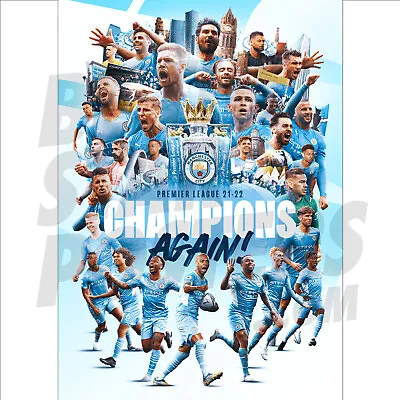 Manchester City FC 21/22 Champions Player Poster OFFICIALLY LICENSED A4 A3 A2 • £4