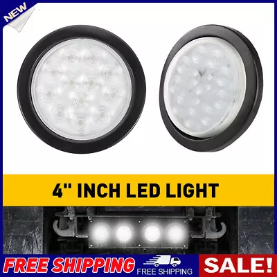 2x White 4  Inch 12 LED Round Reverse Backup Truck Trailer Bus Tail Light 12V UK • £15.49