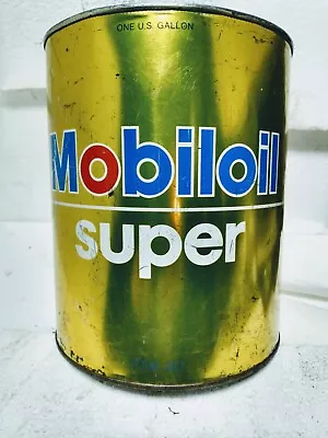 Vintage Mobiloil  Super 1 Gal Bright Gold Oil Can • $25