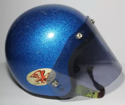 7 1/4 - 7 3/8 1970s VINTAGE MOTORCYCLE HELMET ASC Fury Blue Metal Flake Metallic • $83.99