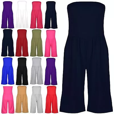 Plus Size Womens Ladies 3/4 Knee Length Boobtube Playsuit Jumpsuit All In One • £4.49