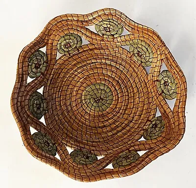 Mexican Michoacan Folk Art Hand Made Woven Natural Pine Needle Basket Tray Bowl • $39.99
