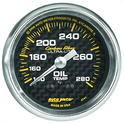 Auto Meter 4741 Carbon Fiber Mechanical Oil Temperature Gauge 140-280 F 2-1/16  • $129.01