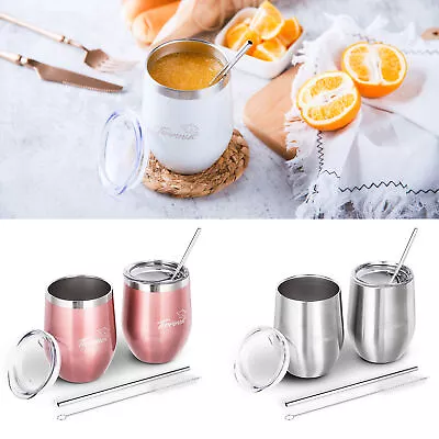 $7.98 • Buy Stainless Steel Wine Tumbler Insulated Vacuum Double Walled Travel Mug With Lid