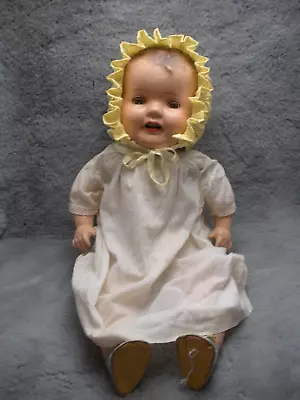 VTG Composition Baby Doll Open Mouth Sleepy Eyes Molded Hair Cloth Body Mama Dol • $69.99