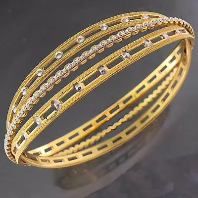 Top Quality INDIAN 22k YELLOW GOLD 3 Section BANGLE BRACELET & White Highlights • $3550