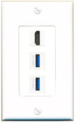 1 Port HDMI 2 Port USB 3.0 A-A Wall Plate DecorZ White • $12.44