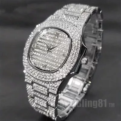 Hip Hop Iced Cubic Zirconia Luxury Wristwatch Quartz Stainless Steel Men's Watch • $28.99