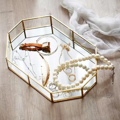 FASTER Perfume Tray Mirror Vanity Tray Polygon Metal Organizer For Vanity • £9.99