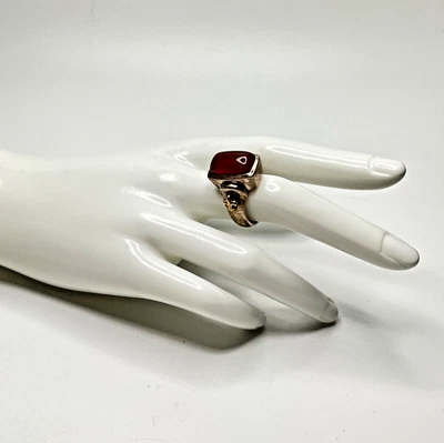 $60 • Buy Ann King Vintage Carnelian Sterling Silver & 18k Gold Ring Signed