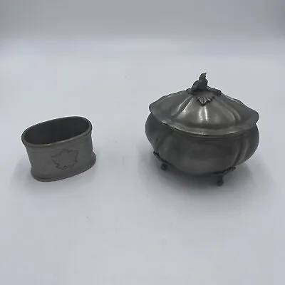 Vintage Pewter Match Holder & Sugar Bowl With Lid. • $25