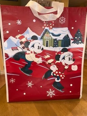 Disney Minnie & Mickey Christmas Holiday Ice Skating Large Reusable Tote Bag NEW • $18.85