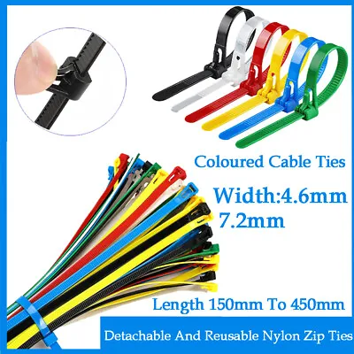 Coloured Cable Ties Detachable And Reusable Nylon Zip Ties Length 150mm To 450mm • $2.34