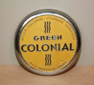 Vintage Green Colonial Furnace Company Metal Emblem  Des Moines Iowa • $15