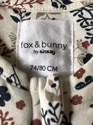 Fox & Bunny BABY SLEEPING SUIT BAG 6m-12m Organic Cotton Brand New • £12.95