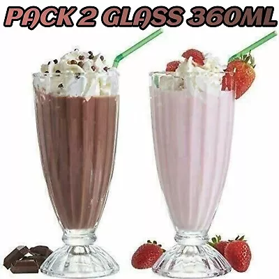 Milkshake Glasses 360ml 2 Knickerbocker Glory Ice Cream Sundae Dessert American • £9.99