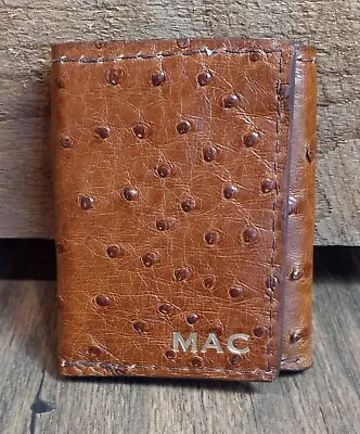 New Cognac South African Ostrich 9 Slot Trifold Wallet Made In USA • $54.95