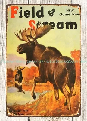 1936 Moose Hunting Field Stream Metal Tin Sign Room Den Wall Art Wall Art • $18.98